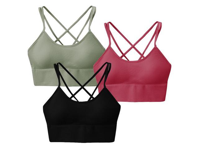 Fresh Fab Finds 3Packs Women Cross Back Sport Bras Padded Strappy Medium Support Bras Sexy Fitness Tank Tops with Removable Pads for Gym Yoga...