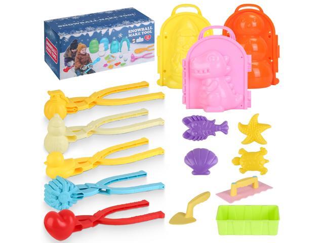 Fresh Fab Finds 15Pcs Winter Snowball Kit w/ Snow Molds Duck Dinosaur Shapes for Ages 3+ - Multi