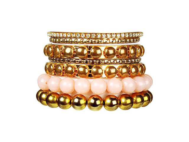 Fresh Fab Finds 7-Piece Retro Burnished Gold Bangle Bracelet Set with Inlaid Rhinestones - Multi - One size