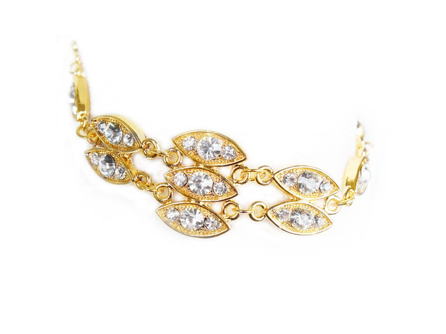 Fresh Fab Finds Noble Burnished Gold Bracelet with Bling Rhinestones Elegant Style - Brown - One size