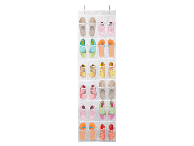 Fresh Fab Finds Over-the-Door 24-Pocket Clear Shoe Rack Hanging Shelf Organizer - White - One size