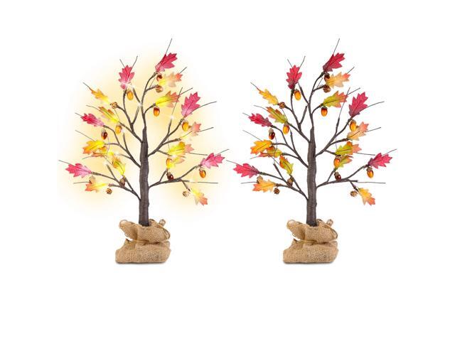 Fresh Fab Finds 2Pcs 2FT Lighted Maple Tree Fall Decor with LED Battery Powered - Multicolored -