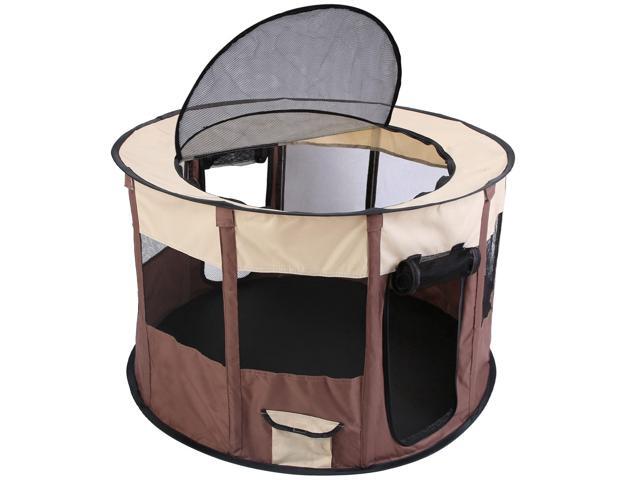 Fresh Fab Finds Foldable Dog Playpen Waterproof Travel Tent with Carry Bag & Cover - Coffee - Small