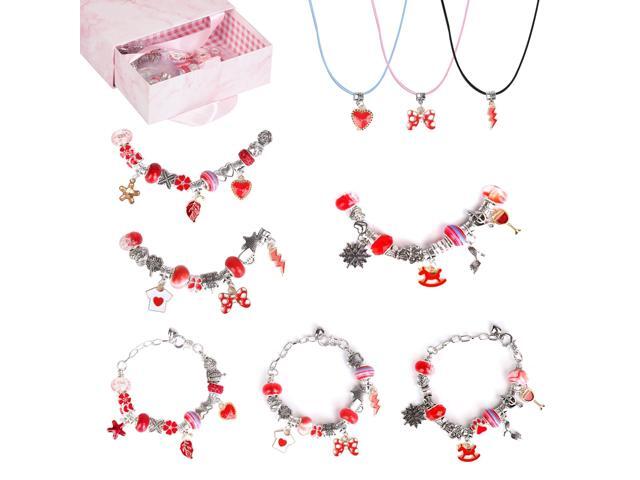Fresh Fab Finds 66Pcs Kids Charm Bracelet & Necklace DIY Jewelry Kit with Gift Box - Red - One size