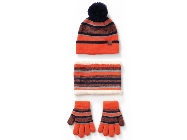 Fresh Fab Finds Kids Winter Hat, Scarf & Gloves Set 3Pcs Beanie Neck Warmer Mittens (47 Yrs) - Orange - One size