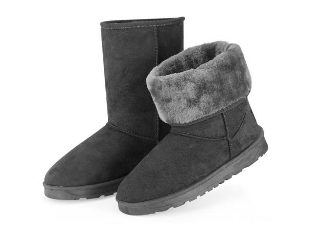 Fresh Fab Finds Womens Waterproof Faux Suede Snow Boots Mid-Calf Fur Lining - Gray - 10