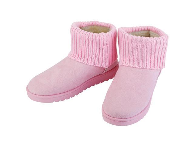 Fresh Fab Finds Womens Mid-Calf Snow Boots Suede Short Plush Lining Knit Design Anti-Slip - Pink - 6