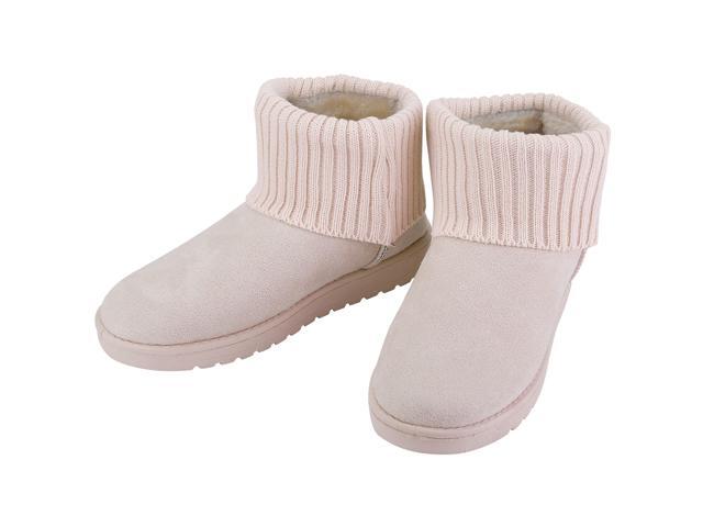 Fresh Fab Finds Womens Mid-Calf Snow Boots Suede Short Plush Lining Knit Design Anti-Slip - Beige - 7