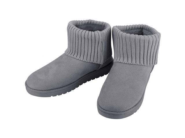 Fresh Fab Finds Womens Mid-Calf Snow Boots Suede Short Plush Lining Knit Design Anti-Slip - Gray - 9