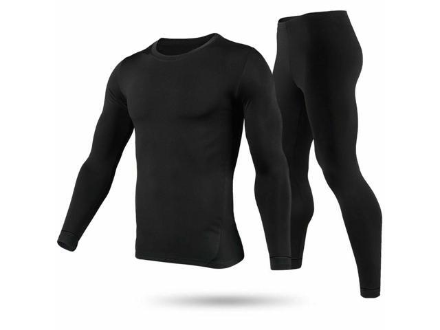 Fresh Fab Finds Mens Thermal Underwear Set Long Sleeve Top & Pants for Winter Sports - Black - 2XL