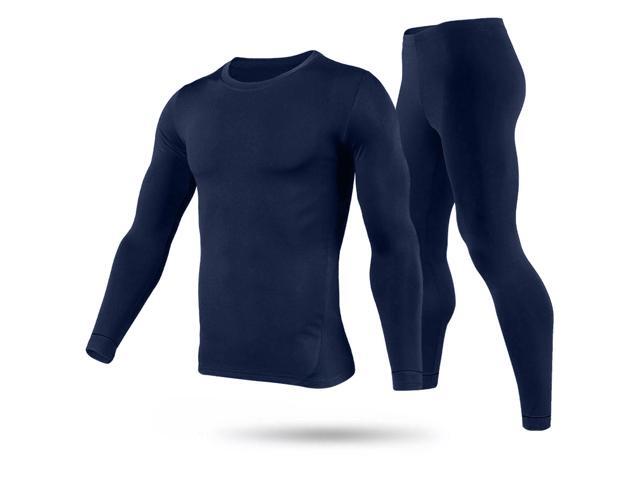 Fresh Fab Finds Mens Thermal Underwear Set Long Sleeve Top & Pants for Winter Sports - Navy Blue - XL