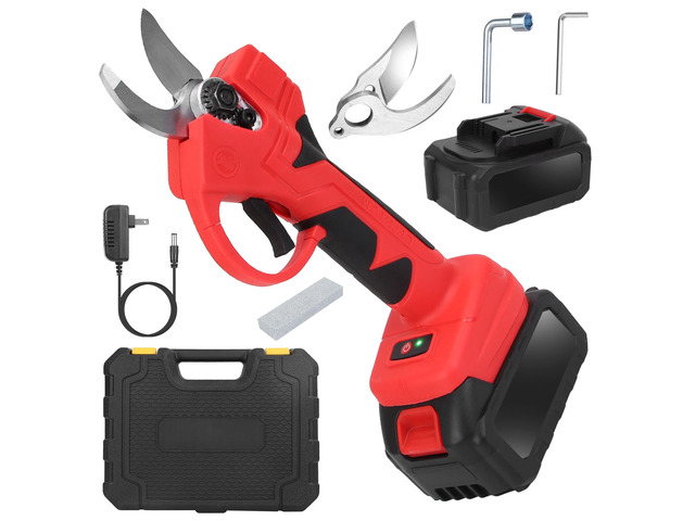 Fresh Fab Finds 21V Cordless Electric Pruning Shears Tree Cutter w/ 2 Batteries Blade Sharpening Kit - Red - One size