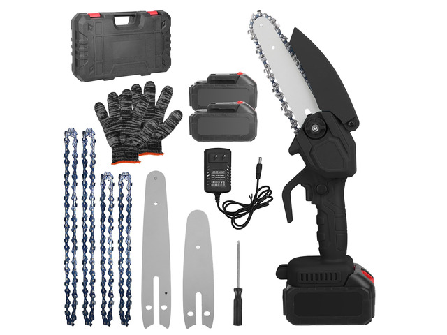 Fresh Fab Finds Electric Mini Chainsaw Cordless 4in/6in w/ 2 Batteries for Pruning & Trimming - Black - One size
