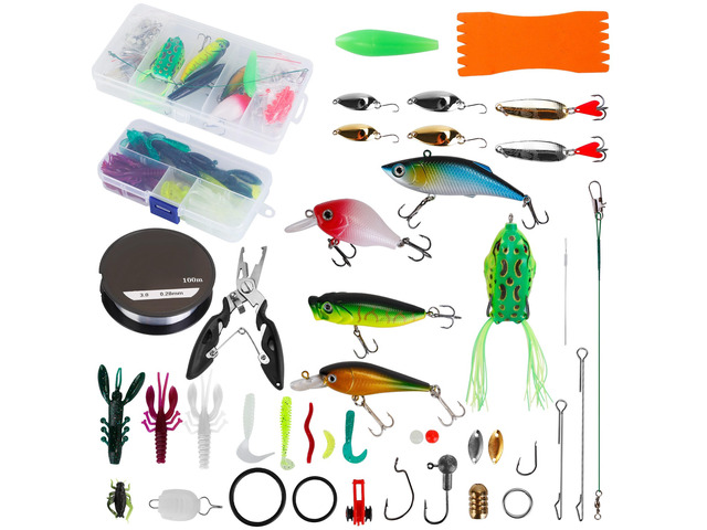 Fresh Fab Finds 383Pcs Fishing Lures Tackle Box Crankbaits Spinnerbaits Soft Worms Saltwater Freshwater Kit - Multi One size