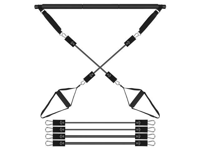 Fresh Fab Finds Pilates Bar Kit with 180LBS Resistance Bands Multifunctional Pilates Yoga Toning Bar Full Body Exercise Equipment Set - Black - 180...
