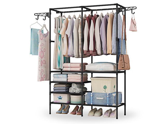 Fresh Fab Finds Metal Garment Rack Shoe Clothing Organizer Shelves Freestanding Multifunctional Clothes Wardrobe - Black - One size