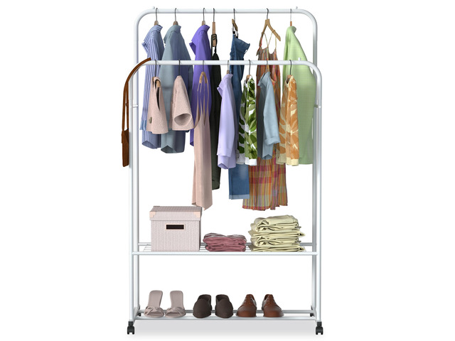 Fresh Fab Finds Garment Hanging Rack Clothing Hanging Rail Pillow Shoe Display Organizer Stand Rolling Wheel Clothes Organizer - White - One Size
