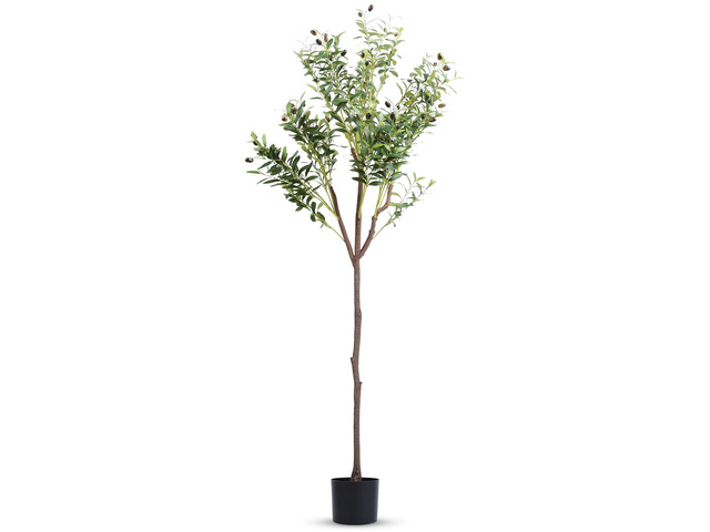 Fresh Fab Finds 5.9FT Artificial Olive Tree Tall Fake Olive Plant Faux Potted Olive Tree with Lush Olive Branches and Fruits with Black Planter Pot...