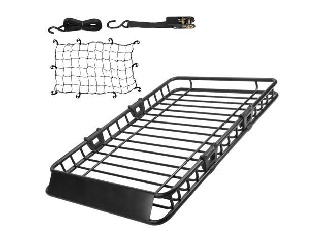 Fresh Fab Finds 63x39x6.3in Universal Roof Rack Cargo Carrier Car Top Luggage Holder Basket with Hook Strap Elastic Net - Black - One size