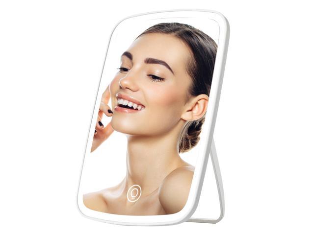 Fresh Fab Finds 5.98x8.62in Lighted Desk Mirror, 3 Colors, USB Rechargeable, Touch Control - White