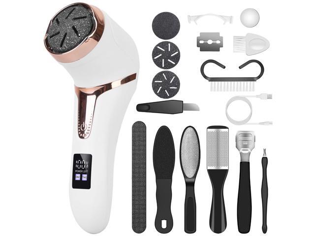 Fresh Fab Finds 17Pc Electric Foot Callus Remover w/ Vacuum Foot Grinder, Rechargeable Foot File w/ 3 Grinding Heads, 2 Speeds - Foot Care - White...