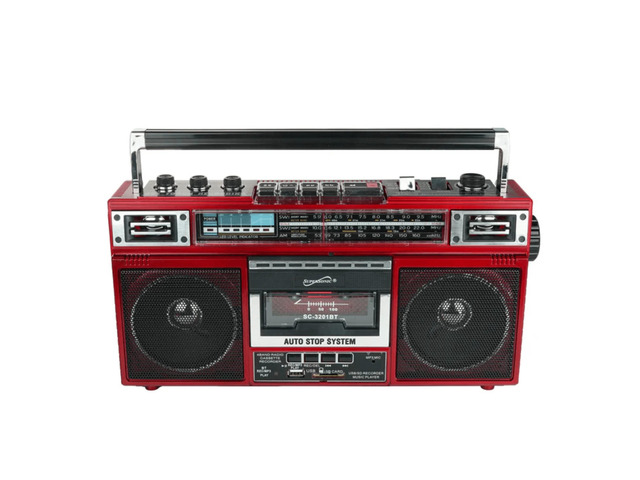 Supersonic 4 Band Radio & Cassette Player + Cassette To Mp3 Converter & Bluetooth Red - Red