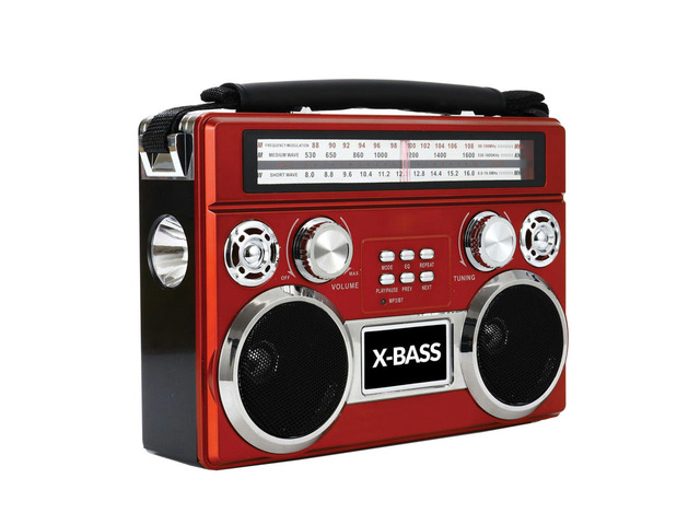 Supersonic Portable 3 Band Radio with Bluetooth and Flashlight - Red