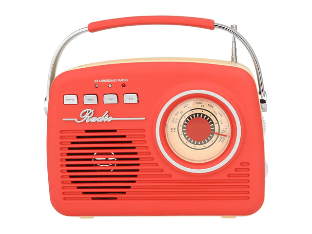 Supersonic Multi-Function Bluetooth Retro Speaker with Rechargeable Battery - Red