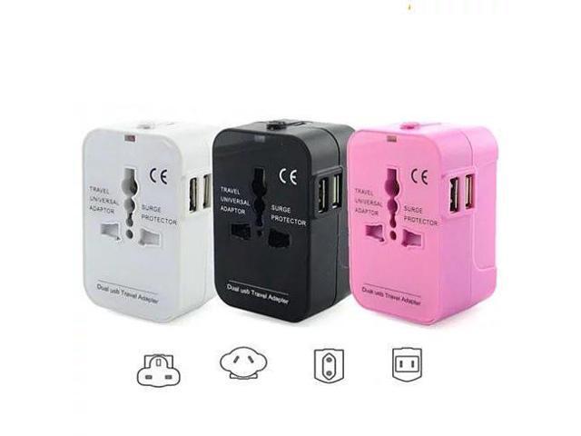 Worldwide Power Adapter and Travel Charger with Dual USB ports that works in 150 countries - White