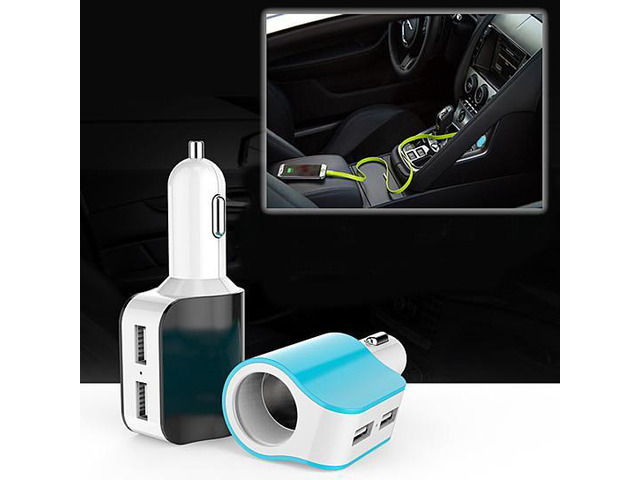 Vista Dual USB Car Charger with access to Cigarette Lighter Port - Blue