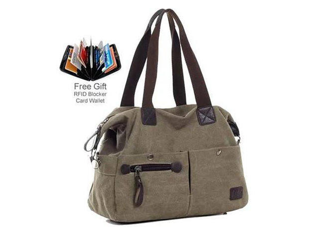 Vista The Uptown Journey Canvas Hand Bag With FREE RFID BLOCKER WALLET - Khaki City