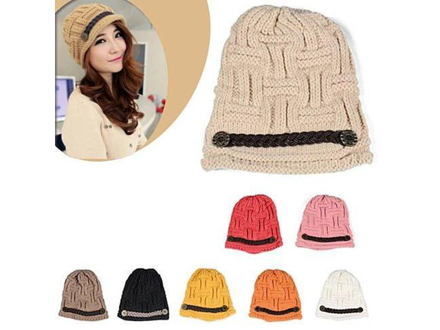 Vista Be My Beanie Soft Wool Beanie Cap With Vegan Leather Trim - Snow White Beanie