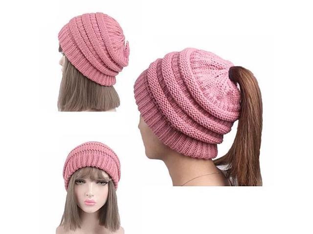 Vista Pony Beanie Super Cute Cable Knit Hat - E-GRAY