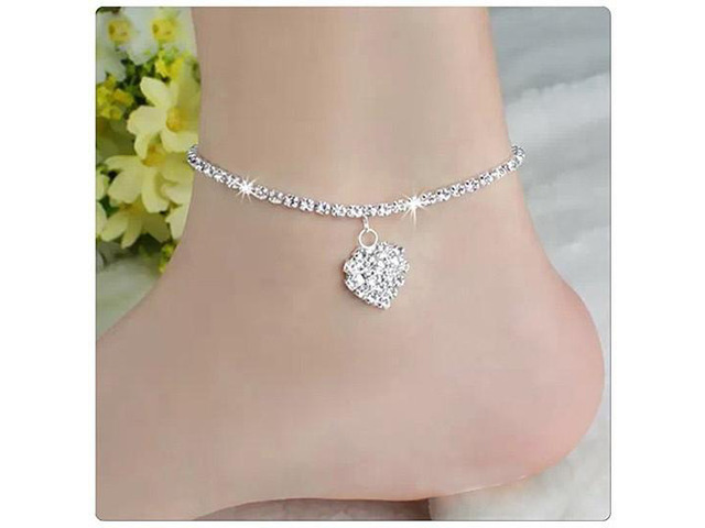Vista Glowing Heart Crystal Anklet - Silver