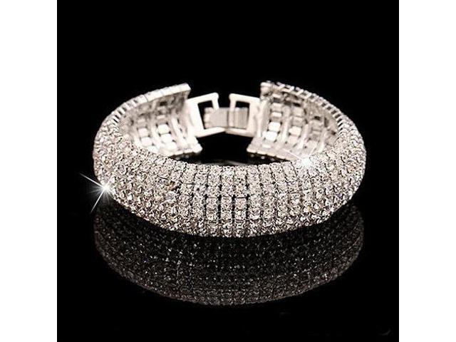Vista Glamour Girl Crystal Bangle Cuff Bracelet - Gold Polished