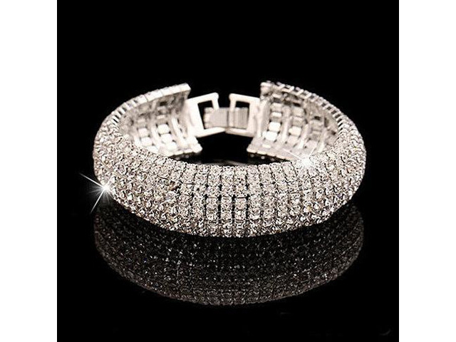 Vista Glamour Girl Crystal Bangle Cuff Bracelet - Silver Polished