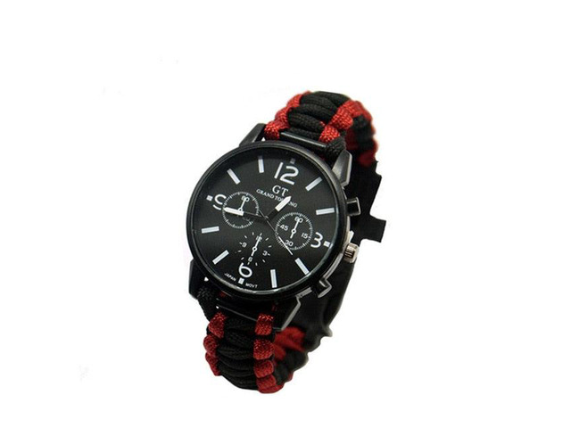 Vista Outdoor Multi function Camping Survival Watch Bracelet Tools With LED Light - RED-BLUE
