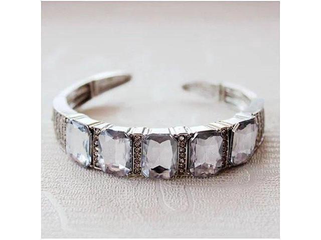 Vista Majestic Diamond Crystal Open Ended Bracelet - Silver