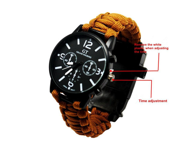 Vista Outdoor Multi function Camping Survival Watch Bracelet Tools With LED Light - Kahki
