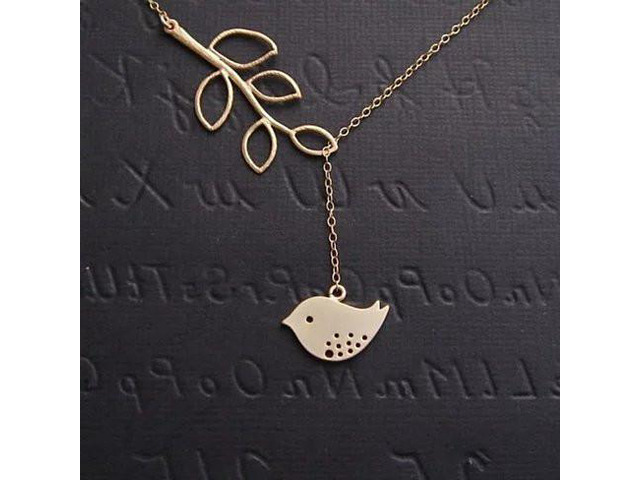 Vista Spring has Sprung! Necklace and Chain with Sparrow and Tree Flying to the Nest - Yellow Gold