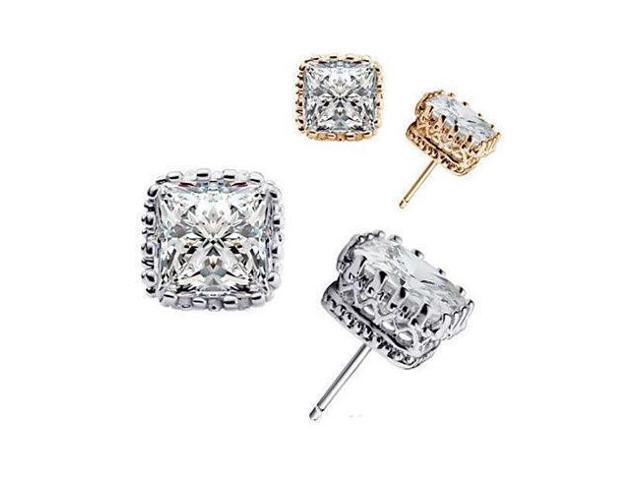 Vista Royal Crown Earrings in Princess Cut Stones - White Gold