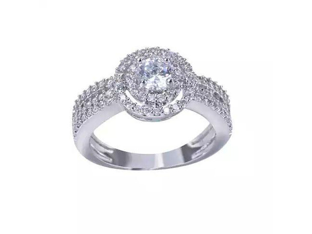 Vista ARTDECO Double Halo Ring 18Kt White Gold Overlay - Silver