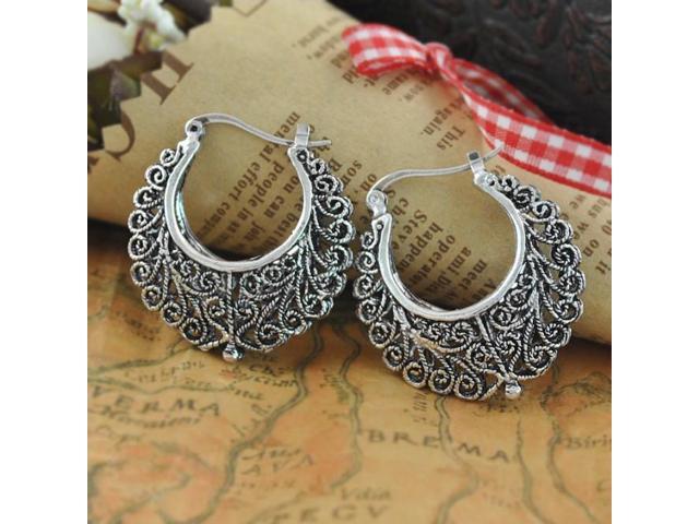 Vista Silver Tribal look Filigree Hoop Earrings For World Traveller - Silver