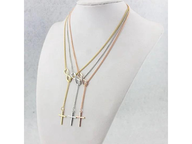 Vista Symbol Of Infinity And Holy Cross With Lariat Style Chain - Silver