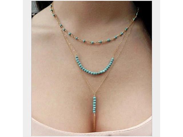 Vista Turquoise Trinket Three Layered Necklace - Turquoise