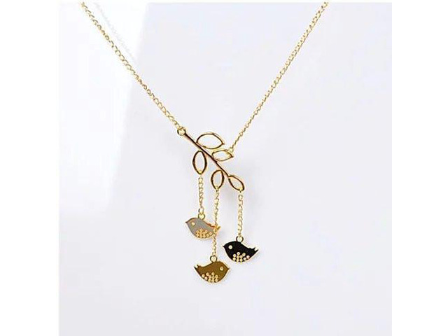 Vista We R Family Necklace Includes 3 Birds Together - Yellow Gold