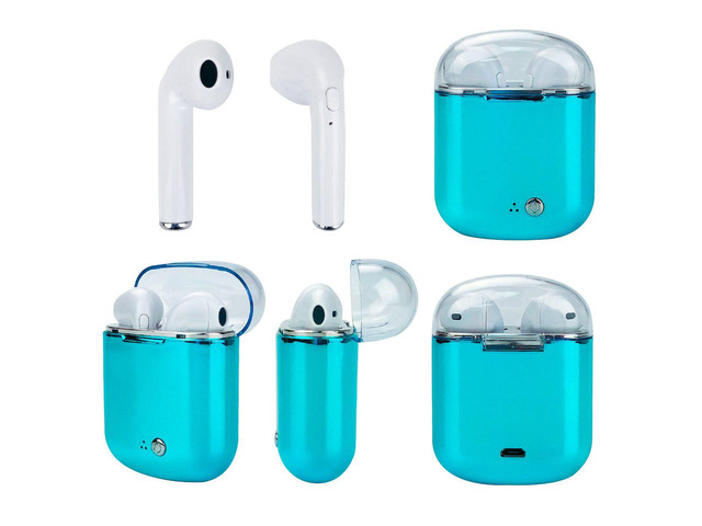 Vista Clear Top Dual Chamber Wireless Bluetooth Earphones With Charging Box - METALLIC BLUE