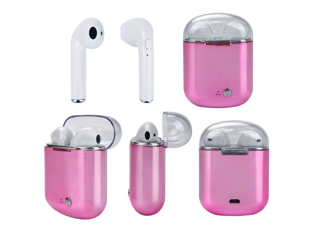 Vista Clear Top Dual Chamber Wireless Bluetooth Earphones With Charging Box - METALLIC PINK