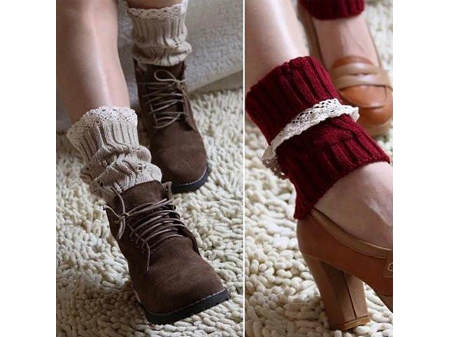 Vista Vintage Style CableKnit At Your Feet Leg Warmer Socks With Lace - Grey