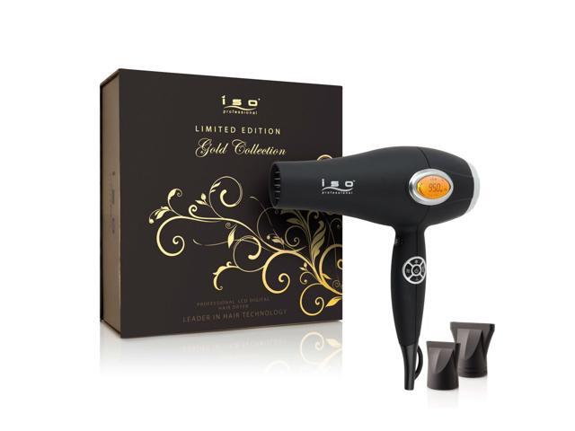 ISO Beauty Digital 1875W Pro Ionic Hair Dryer w/LCD Digital Display - Gold Collection - Black